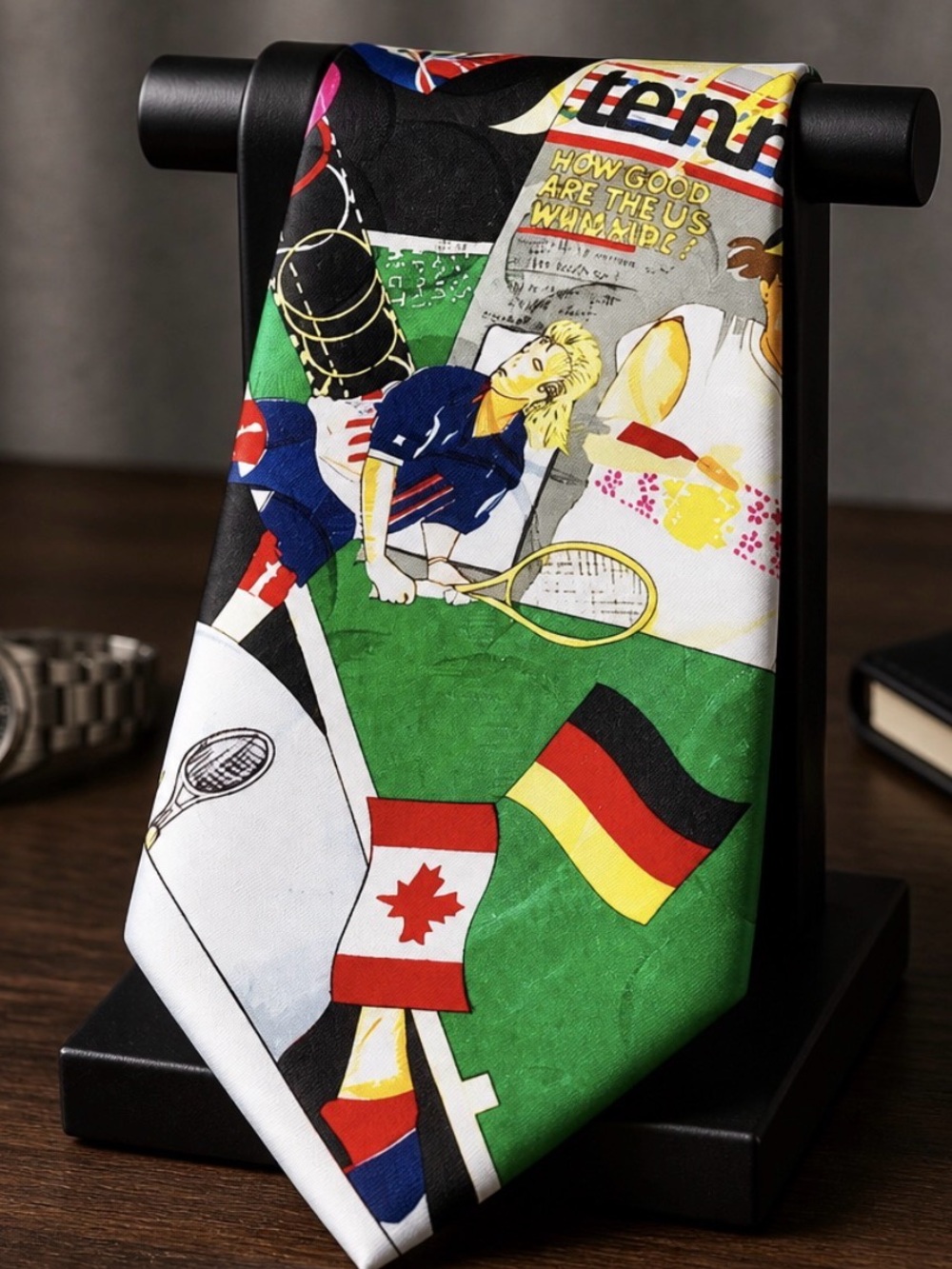 Sports Tennis Pro green,black, white, yellow, red Party Necktie